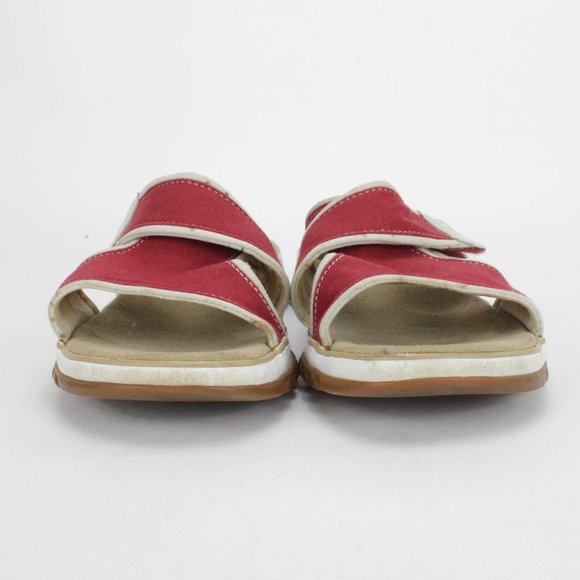 Clarks Canvas Slides Open Toe Strappy Sandals Red Womens Size 8M - Picture 3 of 7